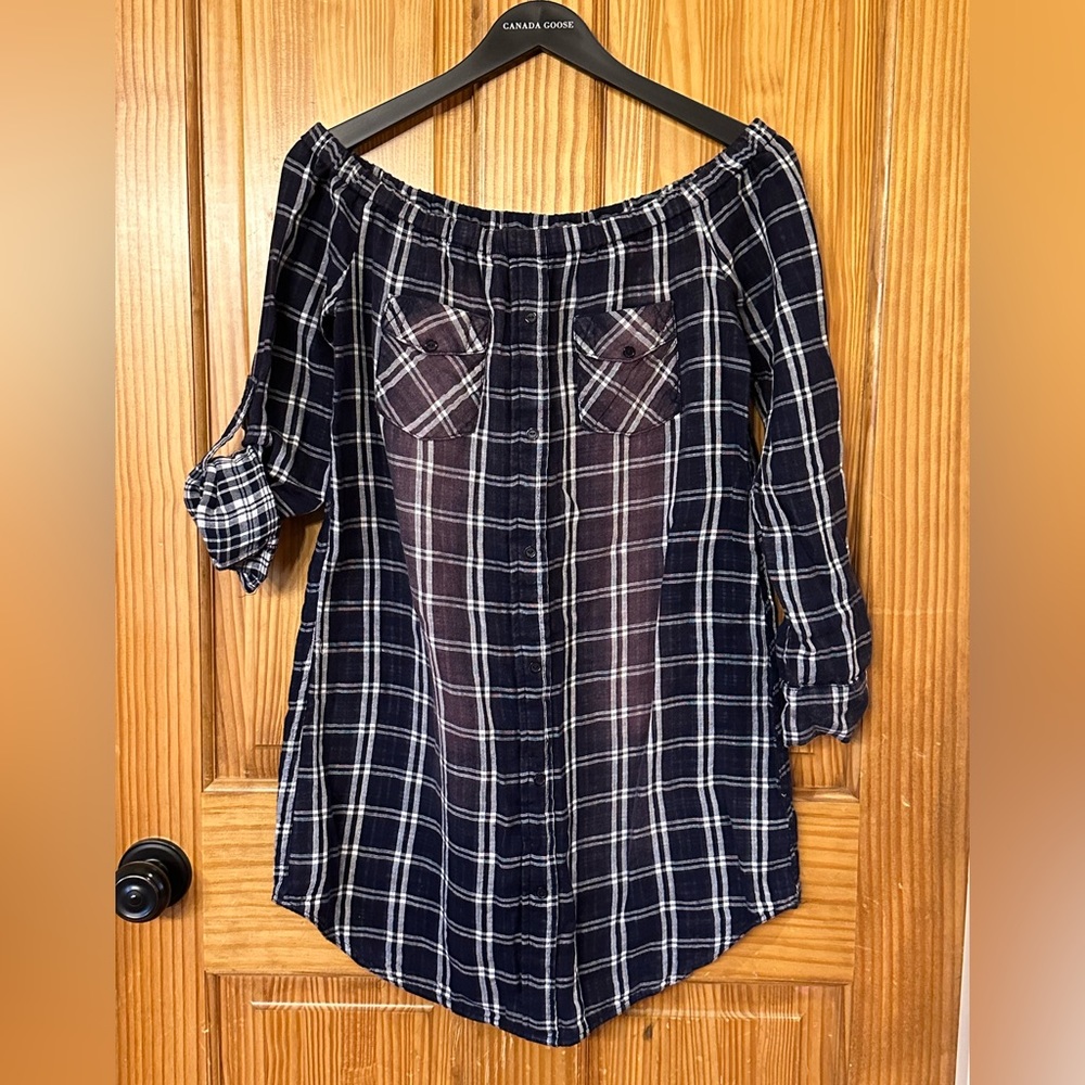 NWT Paper Crane plaid off the shoulder dress Sz S